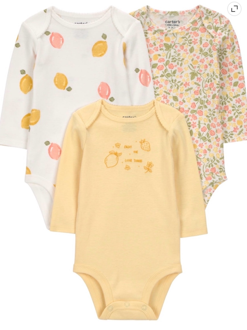 Carter's Long-Sleeve Baby One-Pieces in Yellow, White & Pink Floral